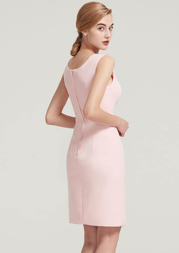 Elegant Wedding Guest Dresses Pink Satin Sheath/Column Scoop Neck Sleeveless With Lace 3/4 Long Sleeve Jacket Two-Piece Knee-Length Hot Sale Mother of the Bride Dress