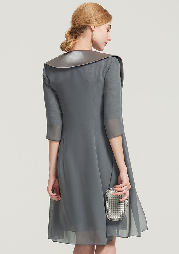 Wedding Guest Dresses Elegant Chiffon Sheath/Column Boat Neck Half Sleeve Pleated Lace Appliqued With Jacket Knee-Length Hot Sale Mother of the Bride Dress