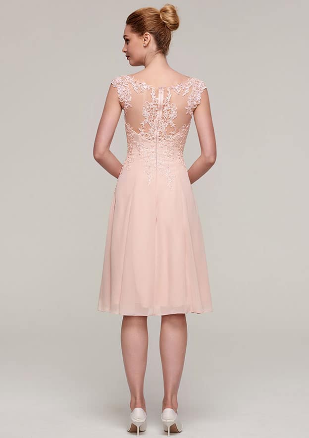 Wedding Guest Dresses Pink Chiffon Classic Elegant A-line Boat Neck Sleeveless Lace Appliqued With Long Sleeves Jacket Two-Piece Knee-Length Hot Sale Mother of the Bride Dress