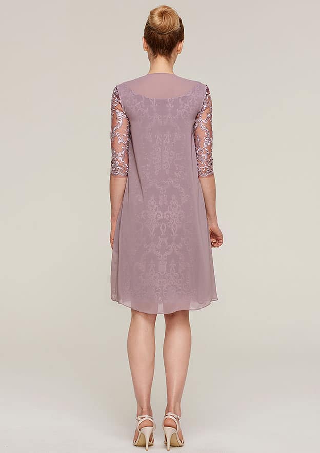 Wedding Guest Dresses Purple Vintage Sheath/Column Boat Neck Half Sleeve Lace Applique With Jacket Two-Piece Knee-Length Hot Sale Mother of the Bride Dress