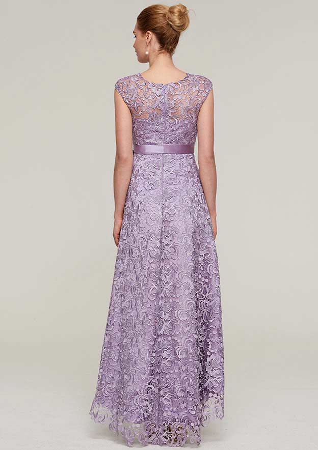 Wedding Guest Dresses Vintage A-line Purple Lace Boat Neck Sleeveless With Sashes Asymmetrical Hem Hot Sale Mother of the Bride Dress