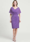 Wedding Guest Dresses Elegant Chiffon Simple A-line V Neck Shawl Short Sleeve With Pleated Knee-Length Hot Sale Mother of the Bride Dress