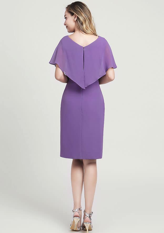 Wedding Guest Dresses Elegant Chiffon Simple A-line V Neck Shawl Short Sleeve With Pleated Knee-Length Hot Sale Mother of the Bride Dress