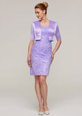 Wedding Guest Dresses Classic Sheath/Column Boat Neck Short Sleeve Lace With Jacket Two-Piece Knee-Length Hot Sale Mother of the Bride Dress