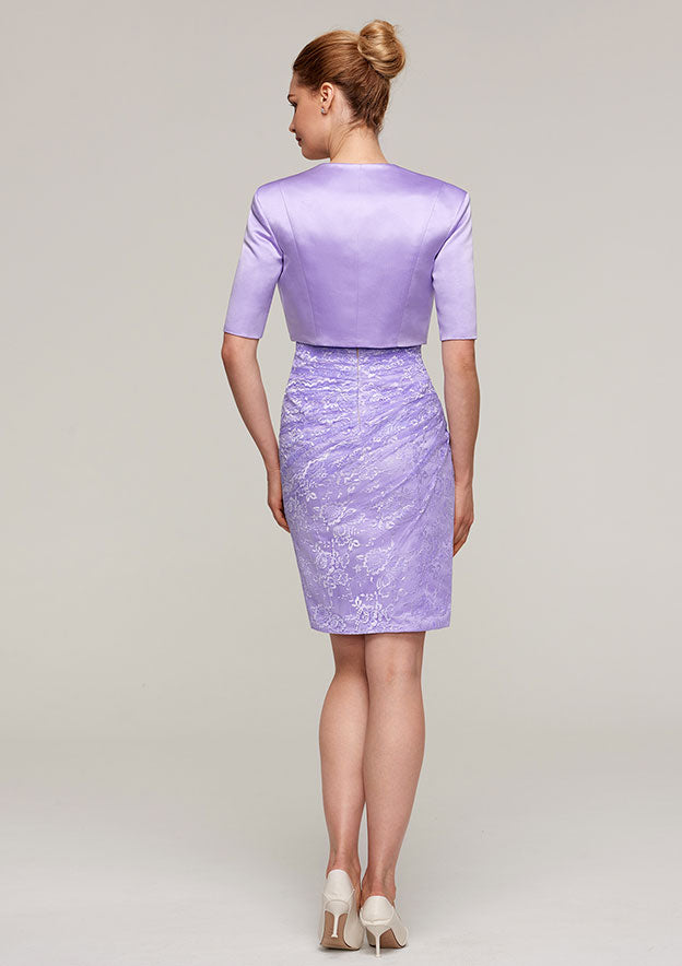 Wedding Guest Dresses Classic Sheath/Column Boat Neck Short Sleeve Lace With Jacket Two-Piece Knee-Length Hot Sale Mother of the Bride Dress