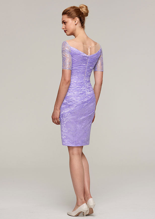 Wedding Guest Dresses Classic Sheath/Column Boat Neck Short Sleeve Lace With Jacket Two-Piece Knee-Length Hot Sale Mother of the Bride Dress