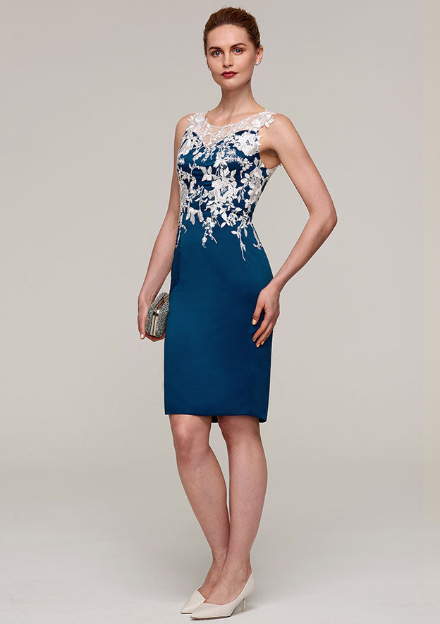 Wedding Guest Dresses Satin Classic Vintage Sheath/Column Scoop Neck Sleeveless Lace Appliqued With Half Sleeve Jacket Knee-Length Hot Sale Mother of the Bride Dress