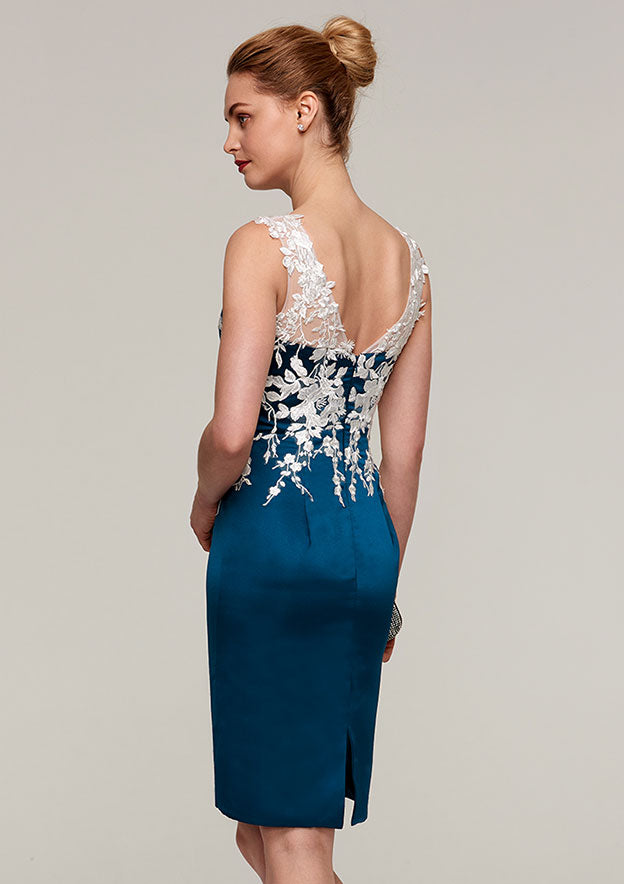 Wedding Guest Dresses Satin Classic Vintage Sheath/Column Scoop Neck Sleeveless Lace Appliqued With Half Sleeve Jacket Knee-Length Hot Sale Mother of the Bride Dress