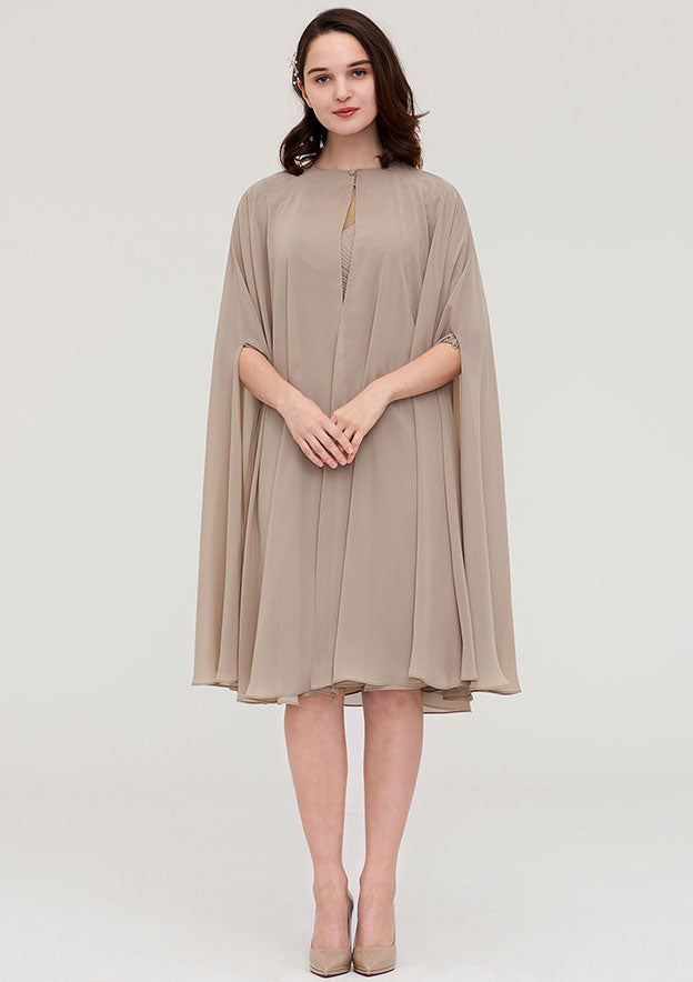 Wedding Guest Dresses Chiffon Elegant Sheath/Column Boat Neck Half Sleeve Pleated Lace Appliqued With Jacket Two-Piece Knee-Length Hot Sale Mother of the Bride Dress