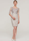 Wedding Guest Dresses Exquisite Sheath/Column Boat Neck Half Sleeve With Sequins Lace Appliqued Knee-Length Hot Sale Mother of the Bride Dress
