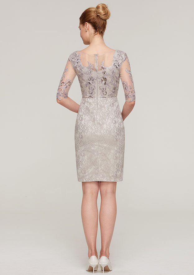 Wedding Guest Dresses Exquisite Sheath/Column Boat Neck Half Sleeve With Sequins Lace Appliqued Knee-Length Hot Sale Mother of the Bride Dress