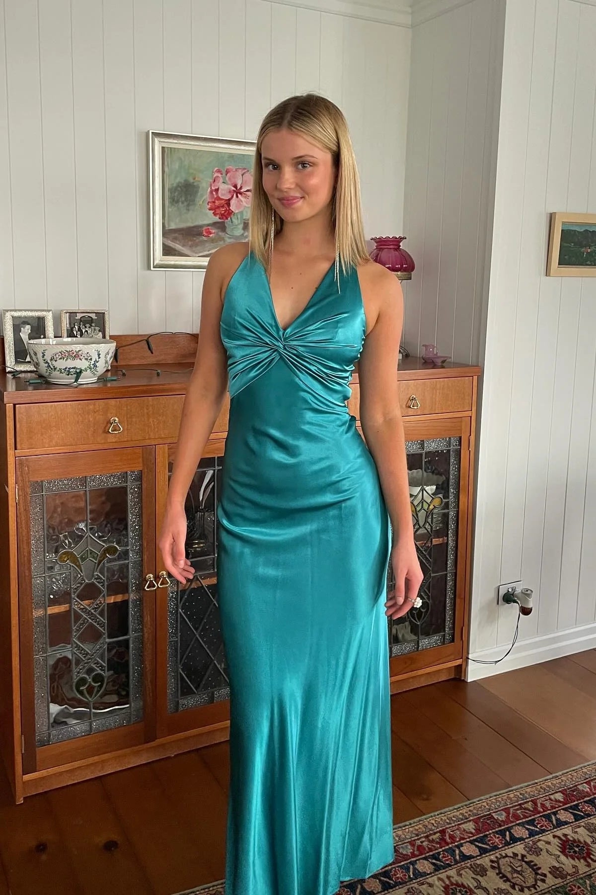 Chic Yellow Sheath Halter Neck Sleeveless Party Dress Pleated with Backless Bowknot Cheap Long Prom Dress