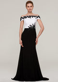 Wedding Guest Dresses Black White Chiffon Elegant A-line Off-the-Shoulder Sleeveless With Split Beading Lace Appliqued Sweep Train Hot Sale Mother of the Bride Dress