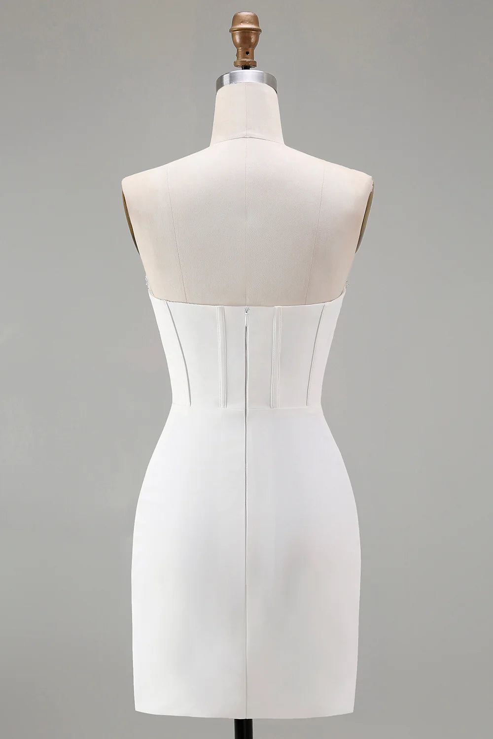 Fashion Short Dress Sparkly White Tight Strapless Sweetheart with Beading Sleeveless Pleated Backless Bargain Homecoming Dress