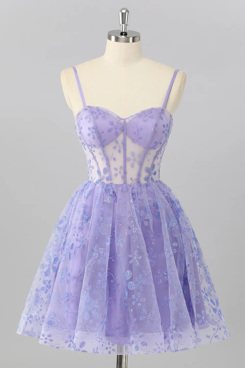 Fashion Short Dress Sparkly Purple A Line Spaghetti Strap Sweetheart Neckline Sleeveless Sequin Floral Backless Ruched Bargain Homecoming Dress