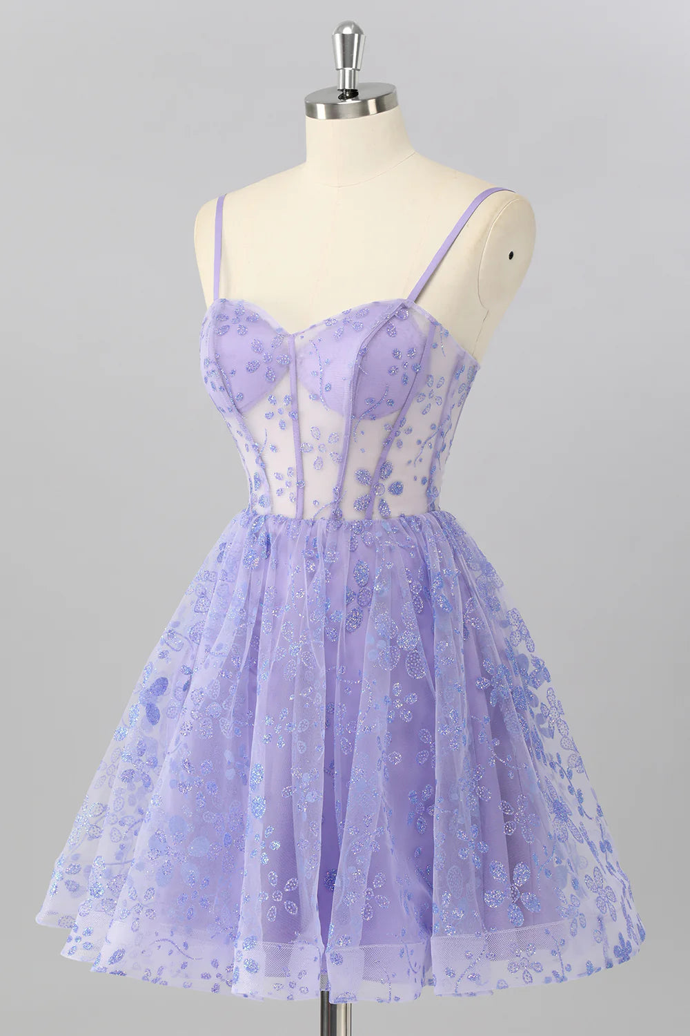 Fashion Short Dress Sparkly Purple A Line Spaghetti Strap Sweetheart Neckline Sleeveless Sequin Floral Backless Ruched Bargain Homecoming Dress