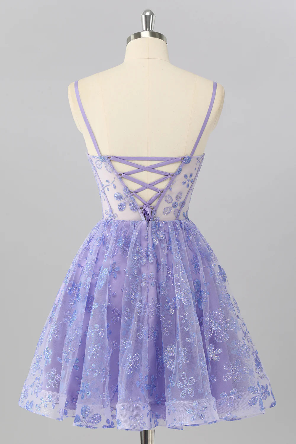 Fashion Short Dress Sparkly Purple A Line Spaghetti Strap Sweetheart Neckline Sleeveless Sequin Floral Backless Ruched Bargain Homecoming Dress