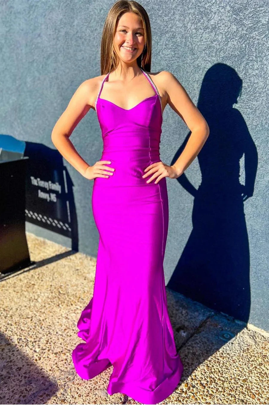 Sexy Royal Blue Mermaid Halter Neck Sleeveless Rhinestone Pleated Open Back Cheap Long Prom Dress