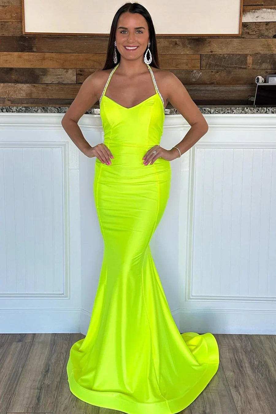 Sexy Royal Blue Mermaid Halter Neck Sleeveless Rhinestone Pleated Open Back Cheap Long Prom Dress