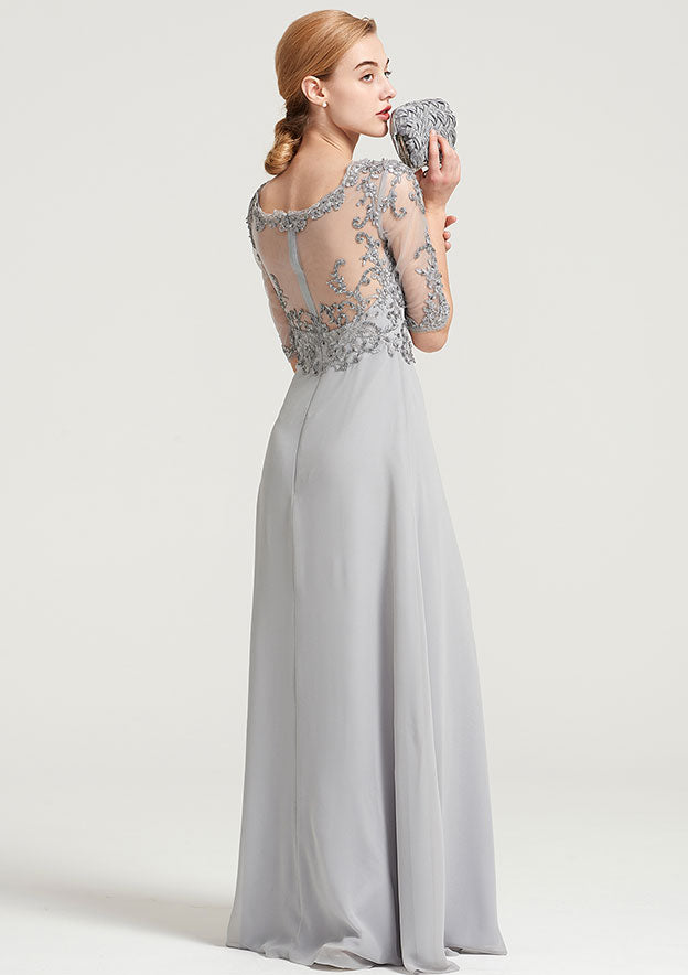 Wedding Guest Dresses Chiffon Fashion A-line Bateau Half Sleeve With Sequins Lace Appliqued Floor-Length Hot Sale Mother of the Bride Dress