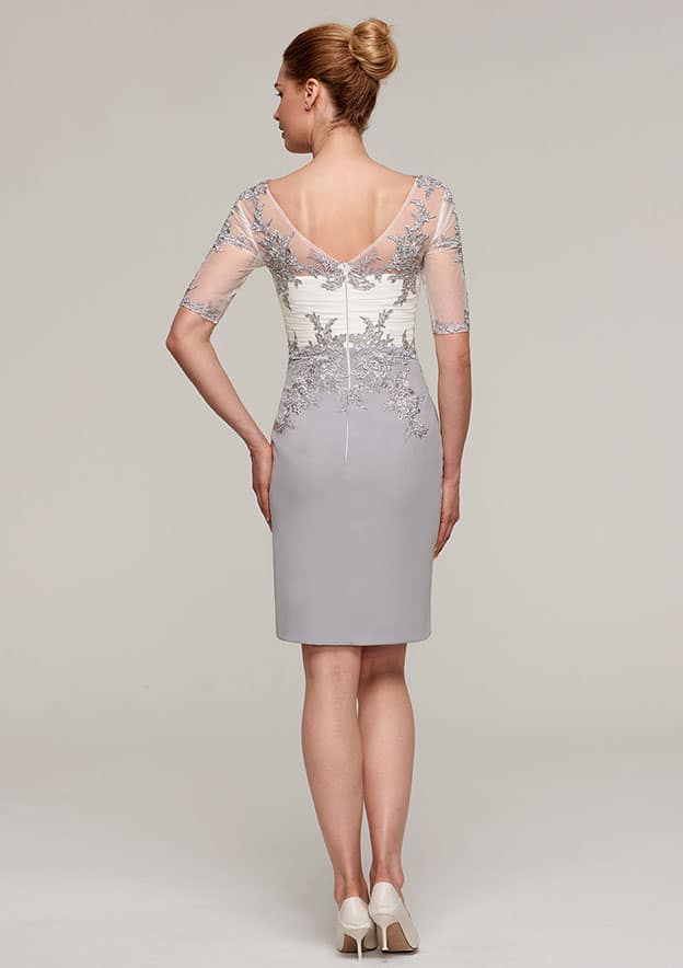 Classic Vintage Wedding Guest Dresses Chiffon Sheath/Column V Neck Short Sleeve Pleated Lace Appliqued With Half Sleeve Jacket Two-Piece Knee-Length Hot Sale Mother of the Bride Dress