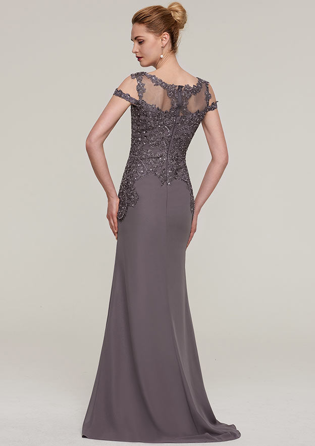 Wedding Guest Dresses Gray Elegant Mermaid V Neck Sleeveless With Sequins Lace Appliqued Sweep Train Hot Sale Mother of the Bride Dress