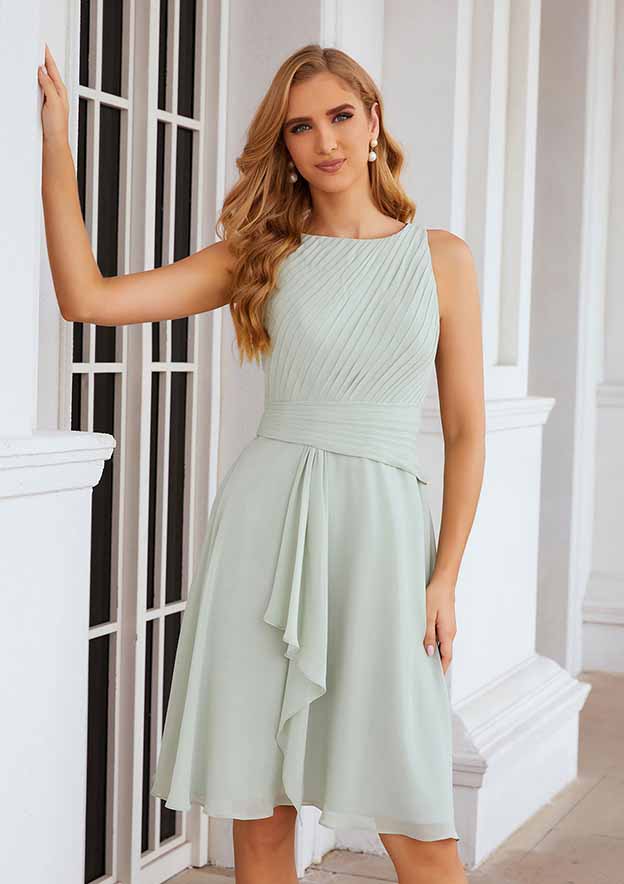 Classic Wedding Guest Dresses Mint Green Chiffon A-line Scoop Neck Pleated With 3/4 Long Sleeve Jacket Two-Piece Knee-Length Hot Sale Mother of the Bride Dress