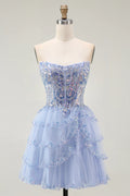 Fashion Short Dress Sparkly Lavender A Line Strapless Beading Sleeveless Sequin Layering Backless Bargain Homecoming Dress