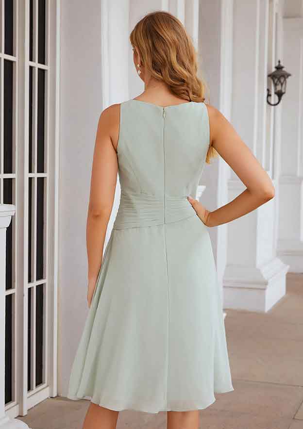Classic Wedding Guest Dresses Mint Green Chiffon A-line Scoop Neck Pleated With 3/4 Long Sleeve Jacket Two-Piece Knee-Length Hot Sale Mother of the Bride Dress