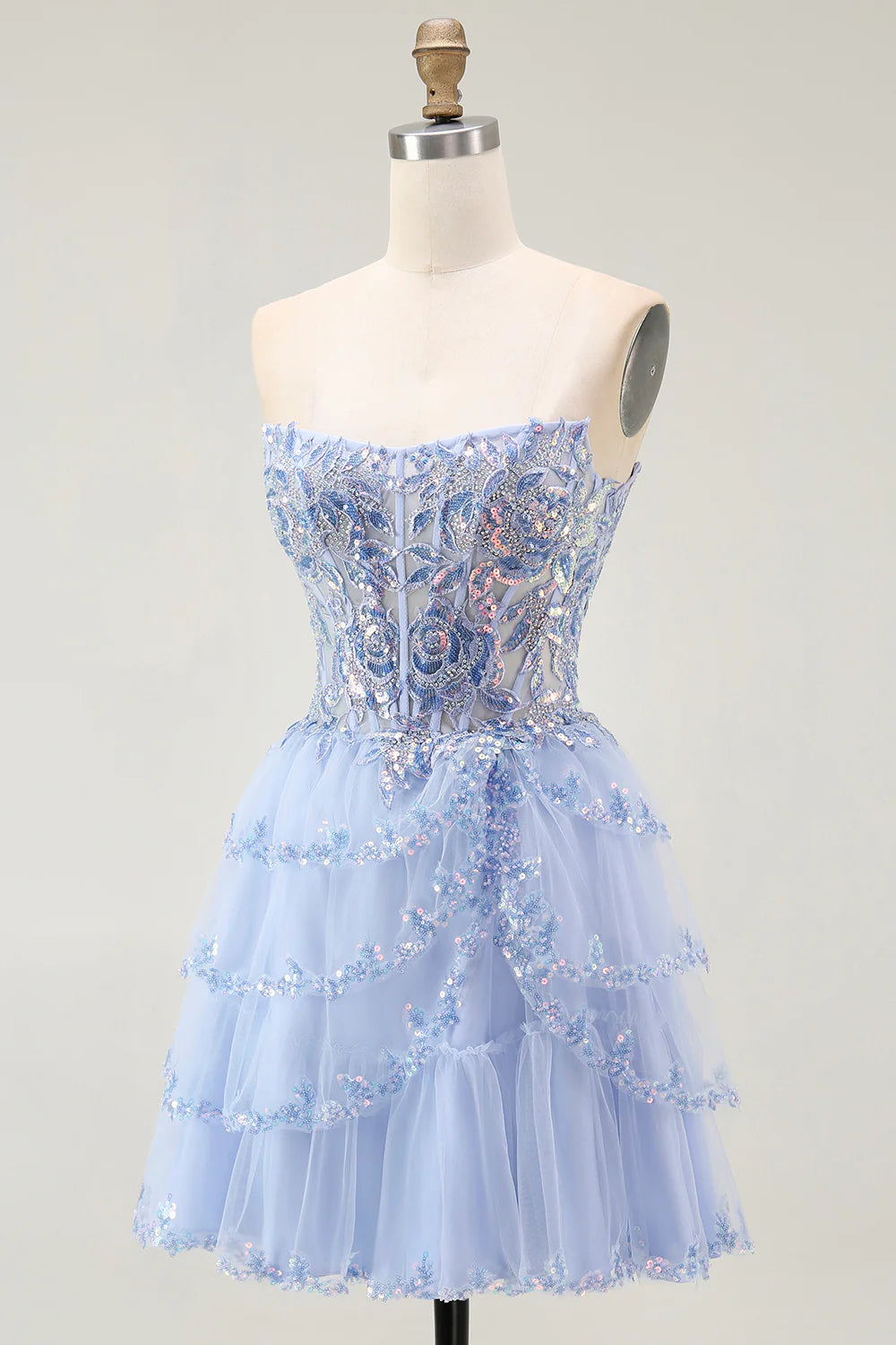 Fashion Short Dress Sparkly Lavender A Line Strapless Beading Sleeveless Sequin Layering Backless Bargain Homecoming Dress