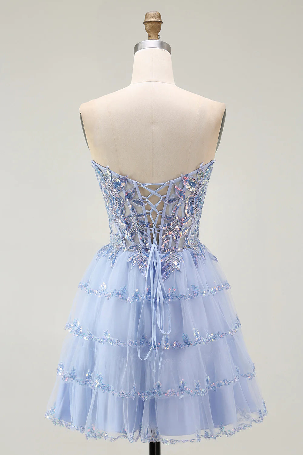 Fashion Short Dress Sparkly Lavender A Line Strapless Beading Sleeveless Sequin Layering Backless Bargain Homecoming Dress