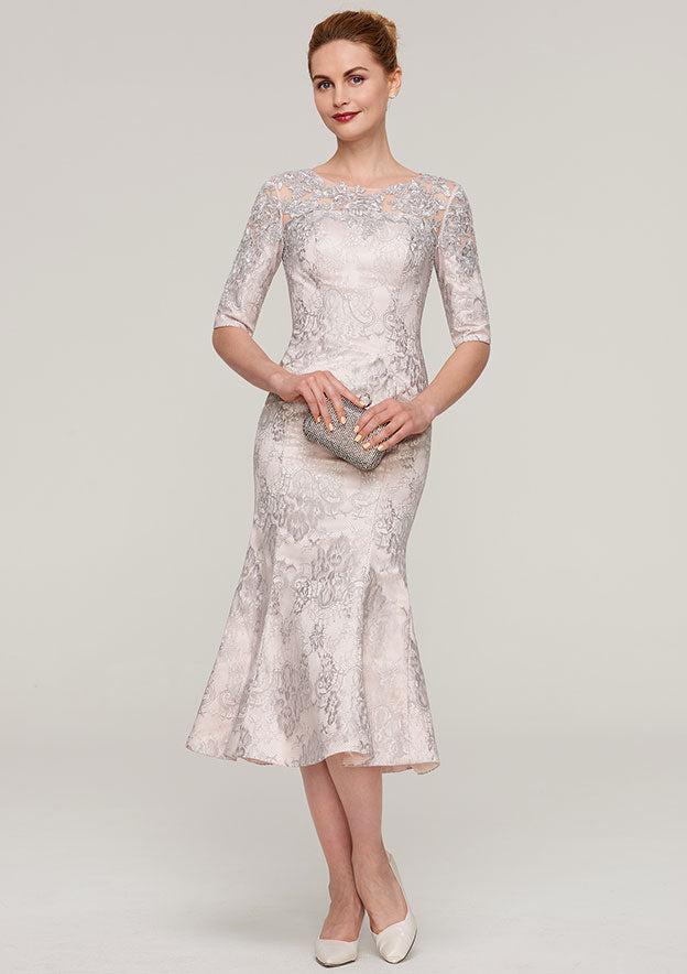 Charming Vintage Wedding Guest Dresses Mermaid Bateau Half Sleeve Lace With Appliqued Tea-Length Hot Sale Mother of the Bride Dress