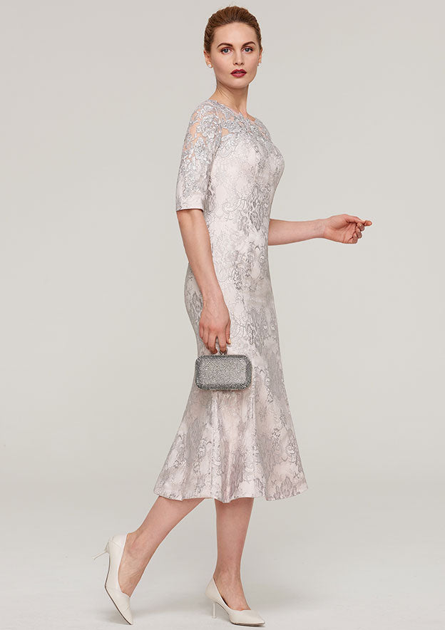 Charming Vintage Wedding Guest Dresses Mermaid Bateau Half Sleeve Lace With Appliqued Tea-Length Hot Sale Mother of the Bride Dress