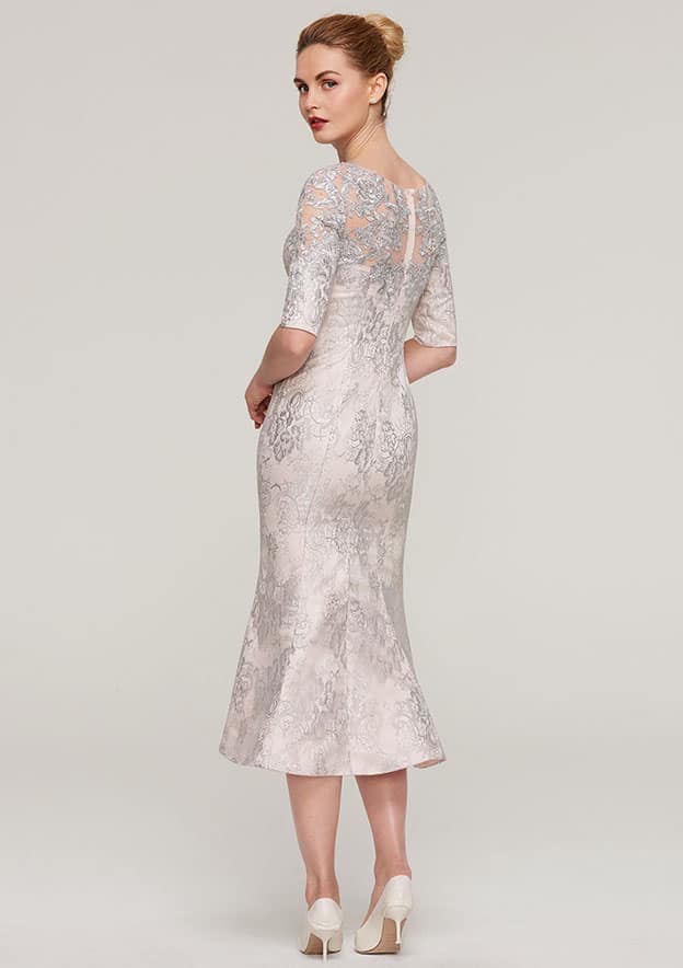 Charming Vintage Wedding Guest Dresses Mermaid Bateau Half Sleeve Lace With Appliqued Tea-Length Hot Sale Mother of the Bride Dress