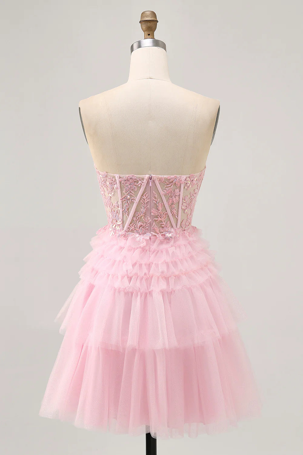 Chic Short Dress Sparkly Pink Tulle A Line Sweetheart Neckline Sleeveless with Sequin Lace Applique Layering Ruched Backless Hot Sale Homecoming Dress