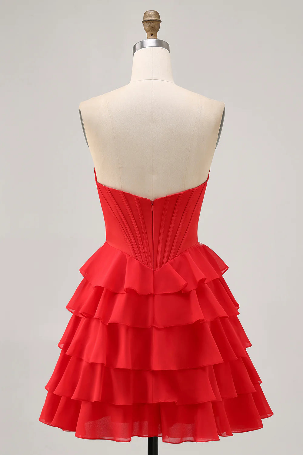 Exquisite Short Dress Sparkly Red A Line Strapless Sweetheart Neckline Sleeveless with Beading Layering Ruched Backless Hot Sale Homecoming Dress