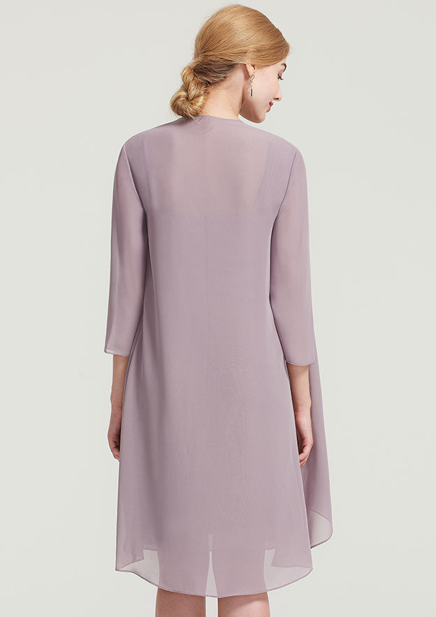 Elegant Wedding Guest Dresses Chiffon Sheath Square Neckline Sleeveless Pleated Beading With 3/4 Long Sleeve Jacket Two-Piece Knee-Length Hot Sale Mother of the Bride Dress