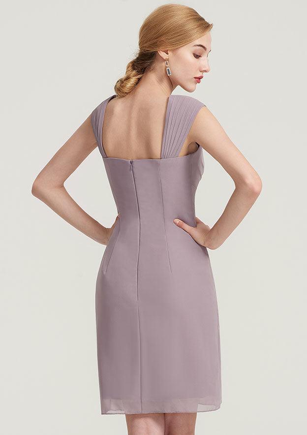 Elegant Wedding Guest Dresses Chiffon Sheath Square Neckline Sleeveless Pleated Beading With 3/4 Long Sleeve Jacket Two-Piece Knee-Length Hot Sale Mother of the Bride Dress