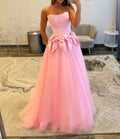Bowknot  Romantic Strapless Embroidered Corset Triple-Bow Tulle Floor-Length Prom Ballgown