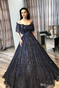 Celestial Sequin Ballgown Off-the-Shoulder Sweetheart Short-Sleeve Lace-Up-Back Floor-Length Quinceañera Gown