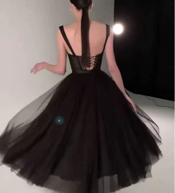 Chic Corset Sweetheart Lace-up-back Tulle Midi-length Prom Dress
