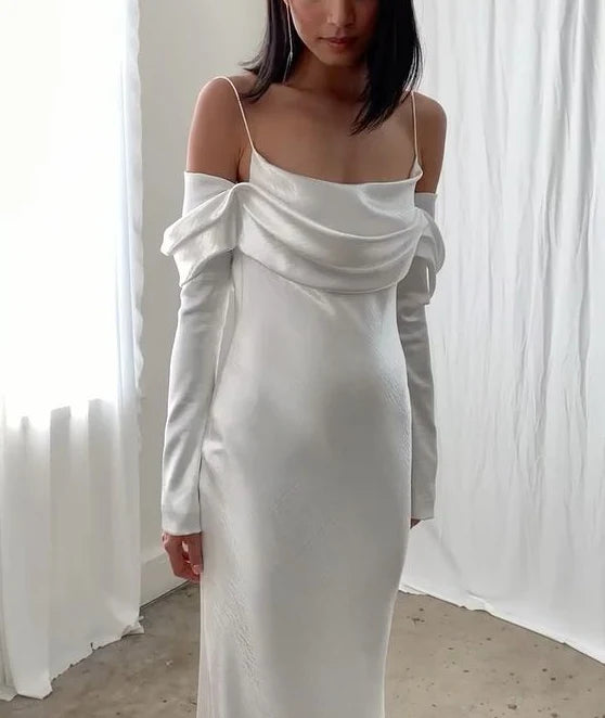 Chic Ruched Off-the-shoulder Spaghetti-strap Open-back Floor-length Prom Dress