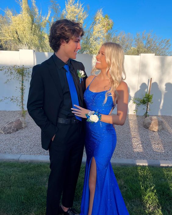 Dazzling Sequin Spaghetti-strap Cross-back High-slit Train Prom Dress