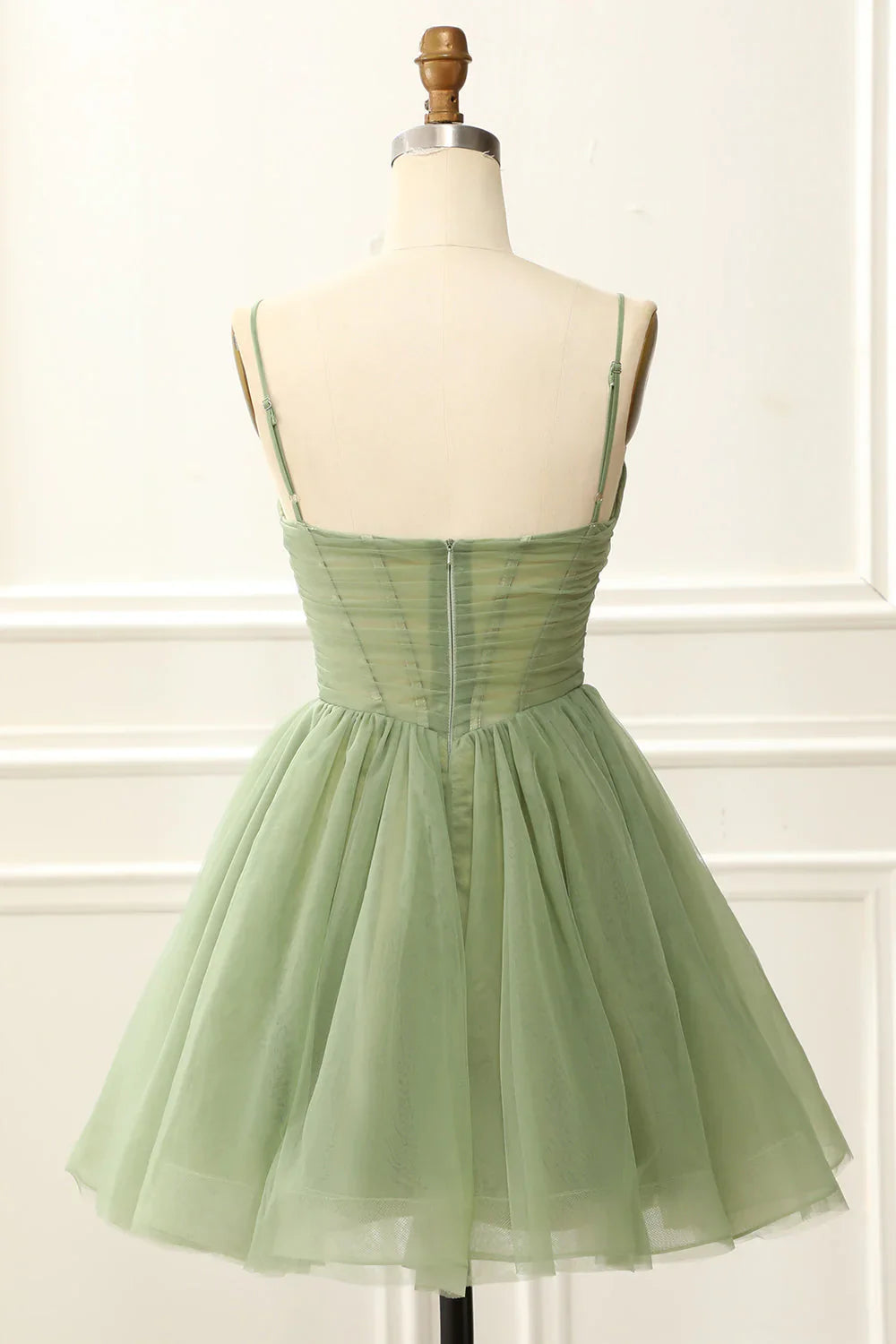 Delicate Ruched Sweetheart Spaghetti-strap Back-zip Mini Prom Dress
