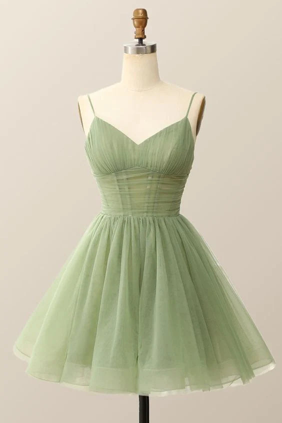 Delicate Ruched Sweetheart Spaghetti-strap Back-zip Mini Prom Dress