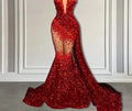 Sparkle & Shine Dramatic Sequin Mermaid Sweetheart Strapless Sheer-Panel Overskirt-Train Floor-Length Evening Gown