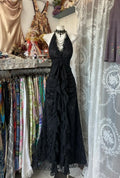 Elegant Lace Halter-neck Ruffled Bow-waist Floor-length Prom Dress