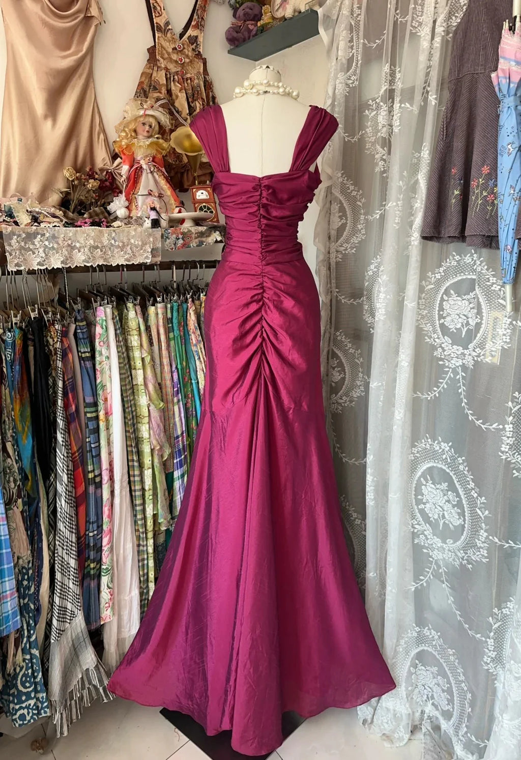 Elegant Ruched Square-neck Cap-sleeve Mermaid Floor-length Prom Dress