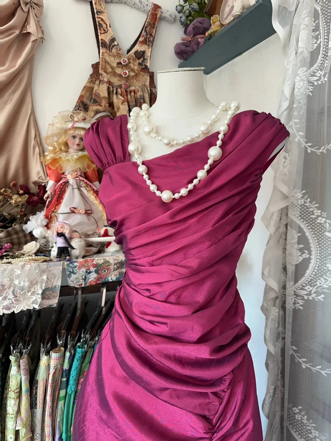 Elegant Ruched Square-neck Cap-sleeve Mermaid Floor-length Prom Dress