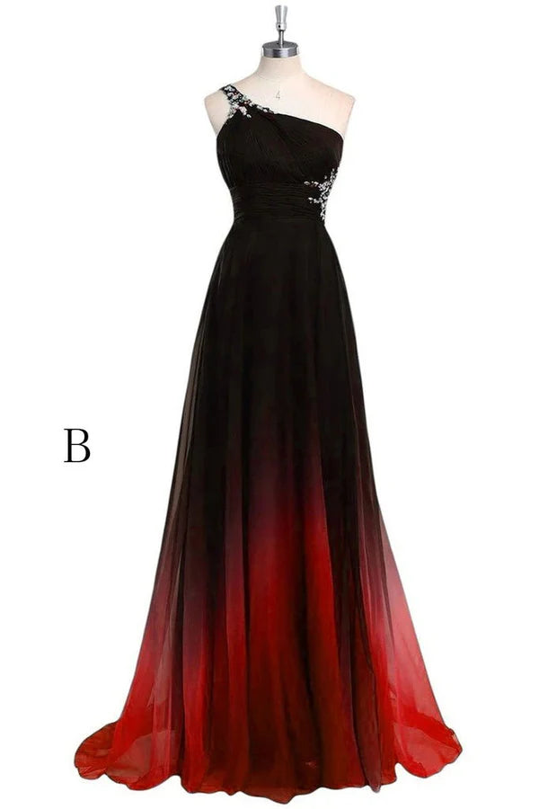 Enchanting Ombre A-Line One-Shoulder Sleeveless Multi-Strap-Back Floor-Length Prom Gown